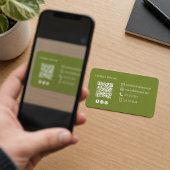 Carte de visite Moderne QR Code Photo Vert Olive