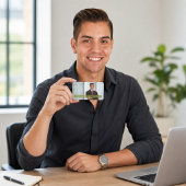 Carte de visite Moderne QR Code Photo Vert Olive