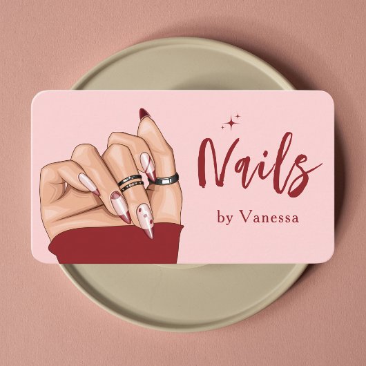 Carte De Visite Moderne Red Nail Technicien Blush Nails Art Salon