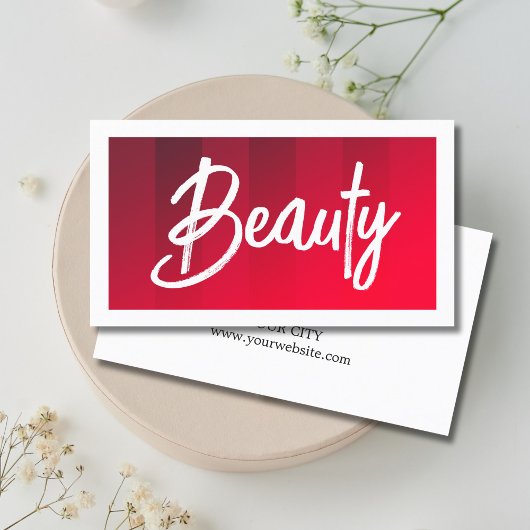 Carte De Visite Moderne Red Stripes Blanc Beauté Maquillage cheveu