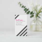 Carte De Visite MODERNE RETRO bold diagonale rayé gris charbon (Debout devant)