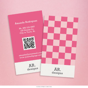 Carte De Visite Moderne Rétro Carreaux Roses Professionnel