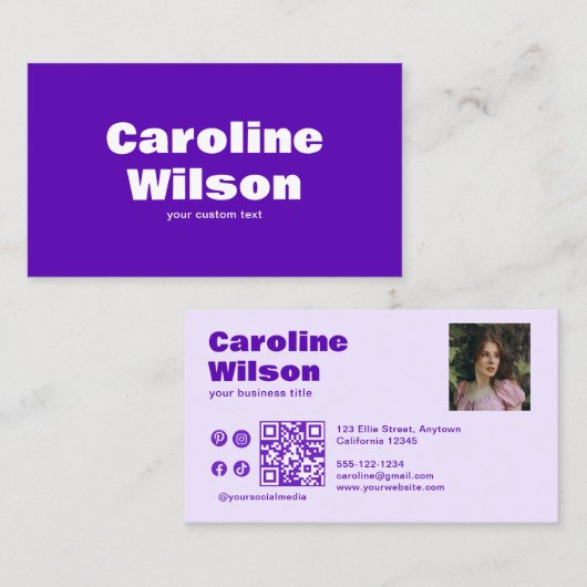 Carte De Visite Moderne Retro Indigo Professional Photo Code QR (Devant / Derrière)