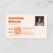 Carte De Visite Moderne Retro Orange Professional Photo Code QR (Dos)