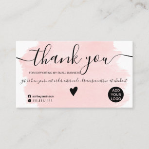 Carte De Visite Moderne rose aquarelle brosse ordre merci