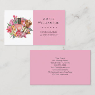 Carte De Visite Moderne rose Aquarelle Maquillage Artiste Girly Ch