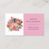 Carte De Visite Moderne rose Aquarelle Maquillage Artiste Girly Ch (Devant)