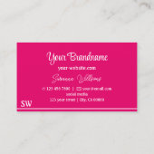 Carte De Visite Moderne rose blanc rayures avec Monogramme élégant (Dos)