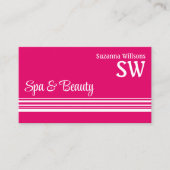 Carte De Visite Moderne rose blanc rayures avec Monogramme élégant (Devant)