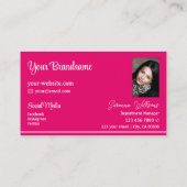 Carte De Visite Moderne rose blanc rayures chic avec logo et photo (Dos)