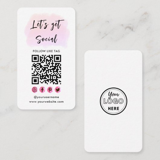Carte De Visite Moderne rose Connectez-vous avec nous QR Code Médi (Devant / Derrière)