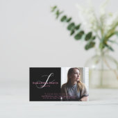 Carte De Visite Moderne rose et dos 4 Photos Script Monogramme (Debout devant)