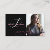 Carte De Visite Moderne rose et dos 4 Photos Script Monogramme (Devant)