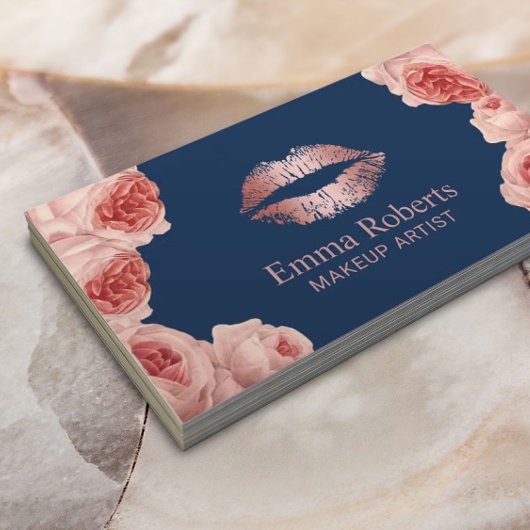 Carte De Visite Moderne Rose Gold Lips Floral Maquillage Artiste M