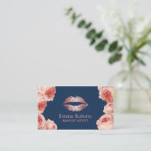 Carte De Visite Moderne Rose Gold Lips Floral Maquillage Artiste M (Debout devant)