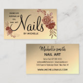 Carte De Visite Moderne Rose Gold Nail Technicien floral (Devant / Derrière)