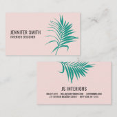 Carte De Visite Moderne rose vif vert tropical feuille minimaliste (Devant / Derrière)