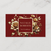 Carte De Visite Moderne Rouge & Or Floral Beauté Salon SPA Luxe (Devant)
