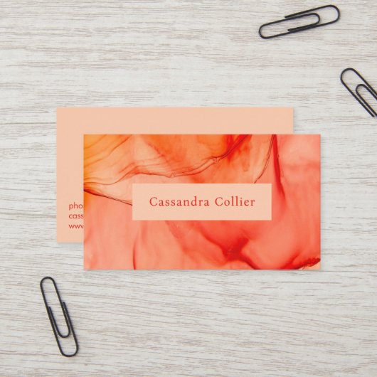 Carte De Visite Moderne rouge orange Abstrait élégant (Devant/Arrière en situation)
