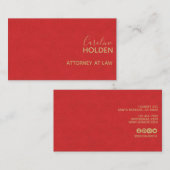 Carte De Visite Moderne Rouge Pebbled Cuir Texture Professionnel (Devant / Derrière)