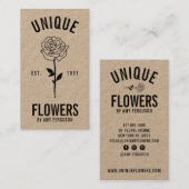 Carte De Visite Moderne rustique kraft tendance noir blanc rose fl (Devant / Derrière)