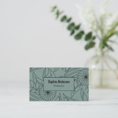 Carte de visite moderne Sage vert avec ligne fleur (Debout devant)