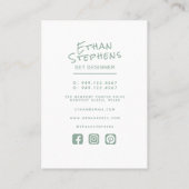 Carte De Visite Moderne Sage Vert simple main Lettré minimaliste (Dos)