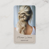 Carte De Visite Moderne Script Coiffure Stylo Salon Beige (Devant)