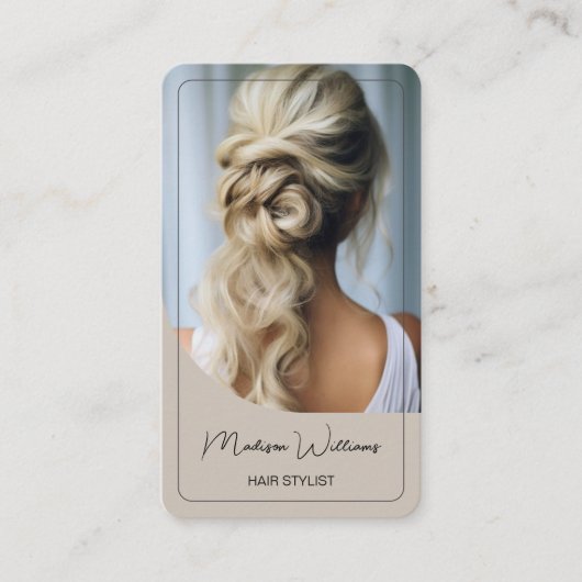 Carte De Visite Moderne Script Coiffure Stylo Salon Beige (Devant)