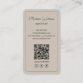 Carte De Visite Moderne Script Coiffure Stylo Salon Beige (Dos)