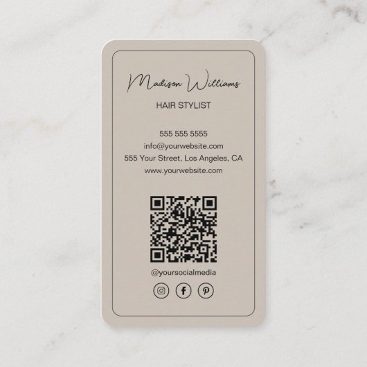 Carte De Visite Moderne Script Coiffure Stylo Salon Beige (Dos)