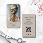 Carte De Visite Moderne Script Coiffure Stylo Salon Beige