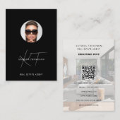 Carte De Visite Moderne Script Real Estate Photo Realtor QR Code (Devant / Derrière)