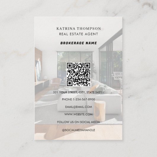 Carte De Visite Moderne Script Real Estate Photo Realtor QR Code (Dos)