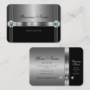 Carte De Visite Moderne Silver et Black Faux Diamonds Professionne