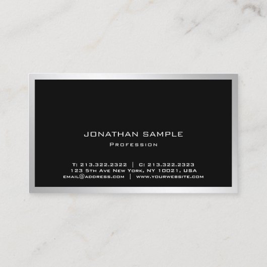 Carte De Visite Moderne Silver Professionnel Élégant Simple Modèle (Dos)