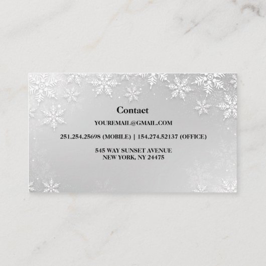 Carte de visite moderne Silver Winter Snowflakes (Dos)