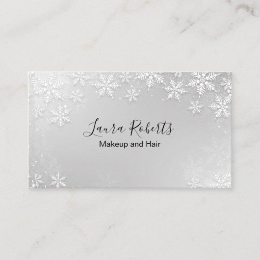Carte de visite moderne Silver Winter Snowflakes (Devant)