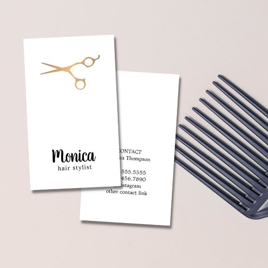 Carte De Visite Moderne Simple Blanc Faux Gold Hair Stylliste