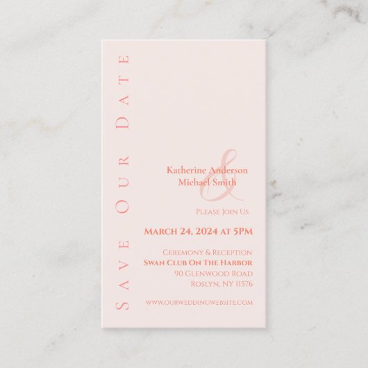 Carte De Visite Moderne Simple Blush - Enregistrer la date - (Devant)
