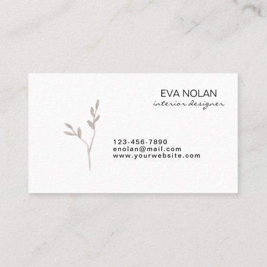 Carte De Visite Moderne Simple Boho Feuille sec Design intérieur (Dos)