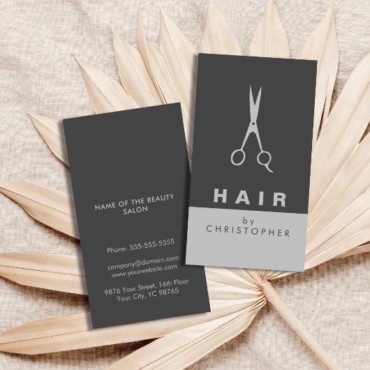 Carte De Visite Moderne simple élégant noir gris cheveux stylist