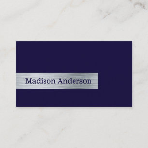 Carte De Visite Moderne Simple Elegant Or Marine Bleu Métal Brossé