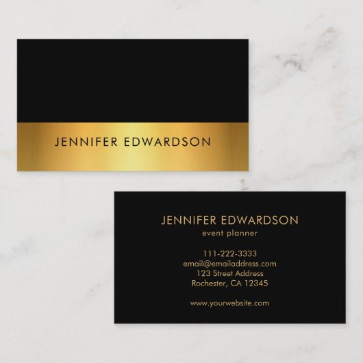 Carte De Visite Moderne simple élégant professionnel en or noir (Devant / Derrière)