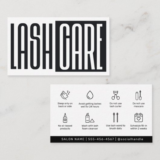 Carte De Visite Moderne Simple Eyelash Extensions Lash Aftercare (Devant / Derrière)