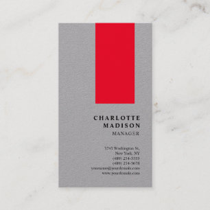Carte De Visite Moderne simple gris rouge tendance minimaliste pla