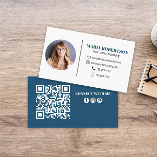 Carte De Visite Moderne Simple Minimaliste QR Code Social Media Bl