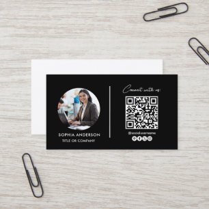 Carte De Visite Moderne Simple Minimaliste QR Code Social Media Bl