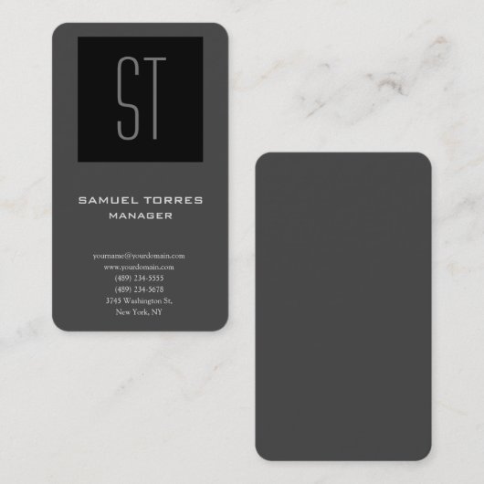 Carte De Visite Moderne simple monogramme créatif noir gris (Devant / Derrière)