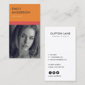 CARTE DE VISITE MODERNE SIMPLE ORANGE ROUGE IDENTITÉ PHOTO PERSONN (Devant / Derrière)